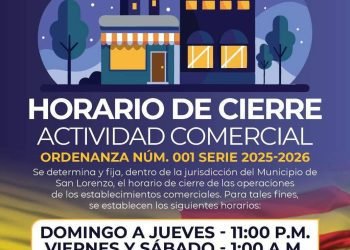 Alcalde de San Lorenzo anuncia horario de cierre negocios para días feriados 2026